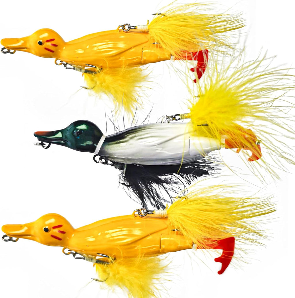 Duck Lures for Bass Fishing, Realistic Topwater Baby Duckling Baits Floating Artificial Hard Swimbaits for Pike Musky Catfish Freshwater Saltwater Fishing, 4.8 inch