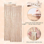 2 Pack Champagne Gold Tinsel Foil Fringe Curtains, Champagne Party Decorations, Metallic Tinsel Party Streamers Backdrop for Birthday Baby Shower Graduation Wedding Party Decorations