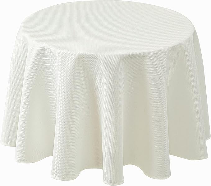 Biscaynebay Textured Fabric Round Tablecloths 70", Ivory Water Resistant Table Cloth Circle Folding Table Covers for Dining, Kitchen, Wedding, Parties etc. Machine Washable