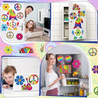 25 Pieces Car Magnet Decorations 60s Hippie Theme Party Magnetic Decals Fridge Magnets Flower Peace Car Magnetic Sticker Love Sign Colorful Hippie Decals for Refrigerator Mailbox Decor