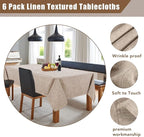 Fitable Faux Linen Round Tablecloths 90 Inch, 6 Pack - Fabric Textured Table Clothes for Round Folding Tables, Washable Neutral Table Covers for Wedding, Party, Banquet, Birthday, Nature Color