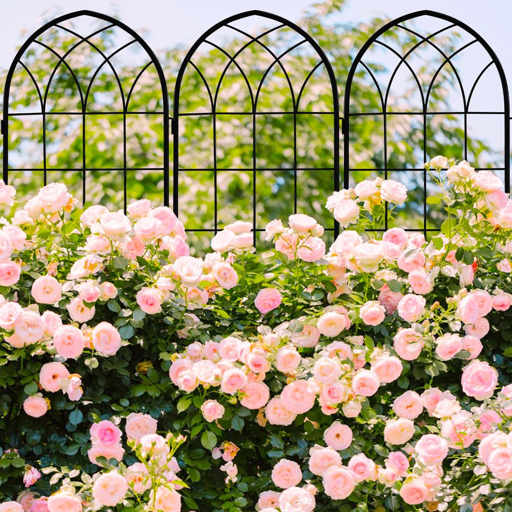 LZRS 2 Pack 71x20in Rustic Iron Arch Decoration Garden Trellis with Black Metal Coating – Perfect for Supporting Climbing Plants Outdoor, Roses, Vines, Flowers, and Vegetables.