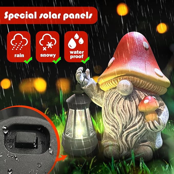 Mushroom Gnome Garden Decor Outdoor Statues, Cute Solar Lights Lawn, Balcony, Yard Decorations, Outdoor Garden Decorations for Patio Mom Gift