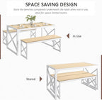VECELO Kitchen Dining Table Set for 4 to 6, 55" Wood Dinette 2 Benches with Metal Frame for Dinner Breakfast Nook and Small Space, Oak