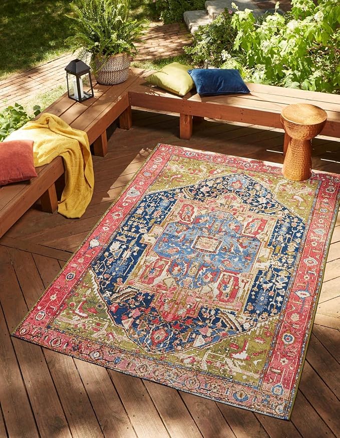 Unique Loom Outdoor Traditional Collection Area Rug - Limon (7' 10" x 11' Rectangle Multi/Red)
