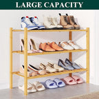 Smiry Bamboo Shoe Rack for Closet, 3 Tier Wooden Stackable Shoe Organizer, Free Standing Shoes Storage Shelf for Entryway, Front Door Entrance, Natural