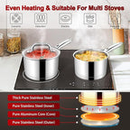 P&P CHEF 1 Quart & 2 Qruat Saucepan with Lid Set, Stainless Steel Small Cooking Pot Induction Sauce Pan for Pasta Soup, Ergonomic Handle & Tri-ply Base, Dishwasher Safe, 2 Pan