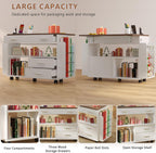 Wrapping Paper Storage Cart with Foldable Drop Leaf, Crafting Table with Power Outlets, Wrapping Paper Organizer with Ribbon & Gift Bag Storage, Rolling Gift Wrap Storage Station