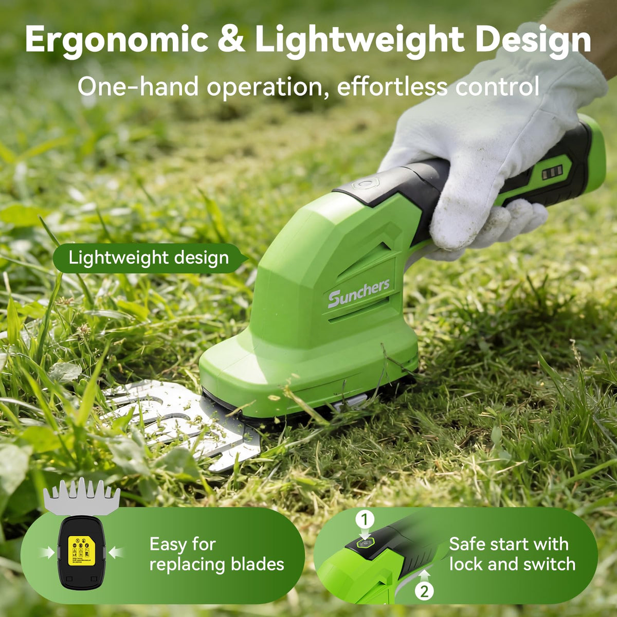 2 in 1 Hedge Trimmer Cordless, 7.2V Electric Grass Cutter Hedge Shears, Handheld Shrub Bush Trimmer, Lightweight Grass Shears, Rechargeable Yard Tool Battery & Type-C Cable, Gift for Men, Dad, Husband