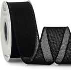 Ribbli Black Burlap Wired Ribbon,1-1/2 Inch x 10 Yard, Wired Edge Ribbon for Big Bow,Wreath,Tree Decoration,Outdoor Decoration
