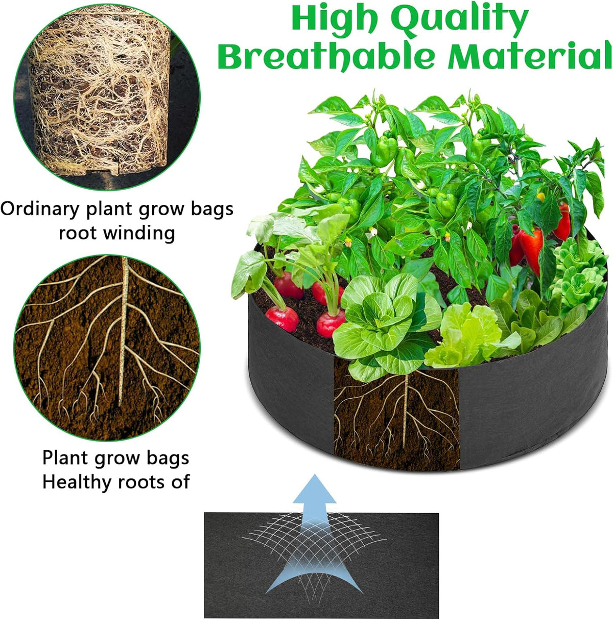 2 Pack Large 50 Gallon Plant Grow Bags, Round Black Fabric Raised Garden Beds, Durable Garden Planter Cloth Pots Container to Grow Vegetables for Outdoor Plants