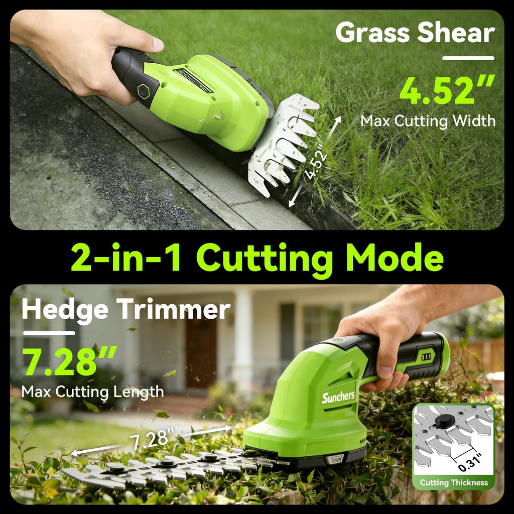 2 in 1 Hedge Trimmer Cordless, 7.2V Electric Grass Cutter Hedge Shears, Handheld Shrub Bush Trimmer, Lightweight Grass Shears, Rechargeable Yard Tool Battery & Type-C Cable, Gift for Men, Dad, Husband