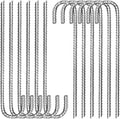 12 Pack 12 Inch Rebar Stakes Heavy Duty J Hook Ground Anchors, Anti Rust Metal Steel Tent Stakes Garden Fence Stakes, Silver
