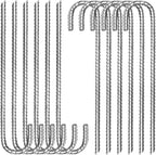 12 Pack 12 Inch Rebar Stakes Heavy Duty J Hook Ground Anchors, Anti Rust Metal Steel Tent Stakes Garden Fence Stakes, Silver