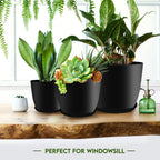 Plant Pots Indoor with Drainage, 5 Pack Multi-Size Planters Set, Black