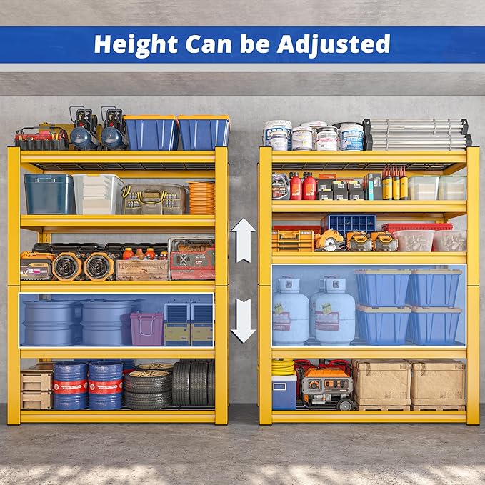 REIBII 72''H Garage Shelving 3010 LBS Storage Shelves Adjustable Metal Shelving 5 Tier Metal Shelves for Storage Industrial Shelf for Pantry Kitchen Basement 72" HX35.5 WX16 D, 2 Pack