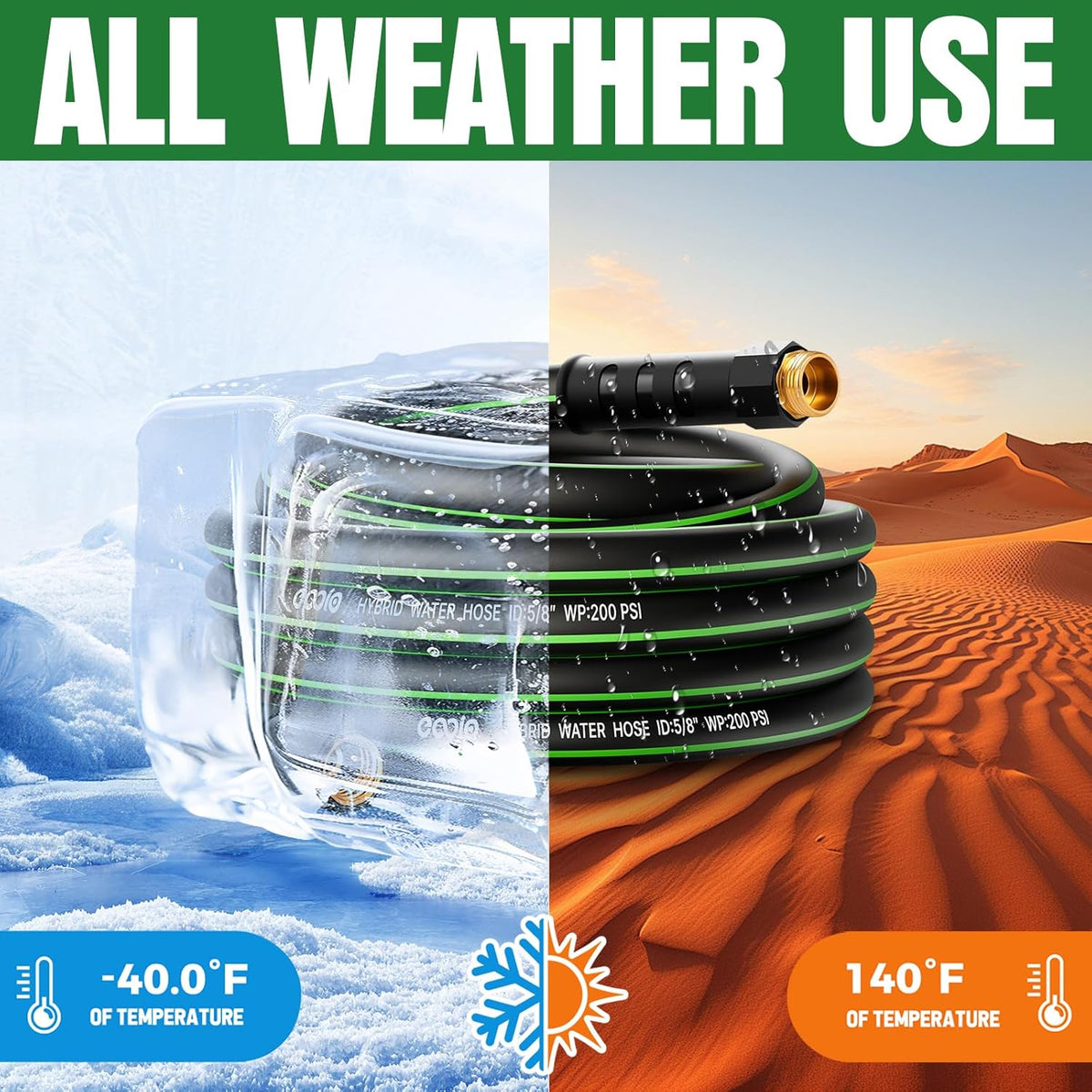 Heavy Duty Garden Hose 10ft, NON-EXPANDABLE Flexible Water Hose, Kink Resistant Lightweight Hybrid Hose, Leakproof Hose Male to Female Fittings