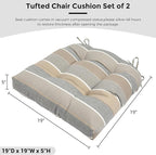 FUNHOME Outdoor Chair Cushions 19 x19 Inch,Water Resistant Tufted Seat Cushions 19",Reversible,Weather Resistant,Rounded Back Wicker Chair Cushion for Patio Garden Furniture(Gray Stripe)