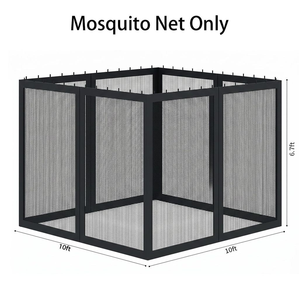 10'x10' Gazebo Mesh Netting, 4 Panels with Zippers, Black