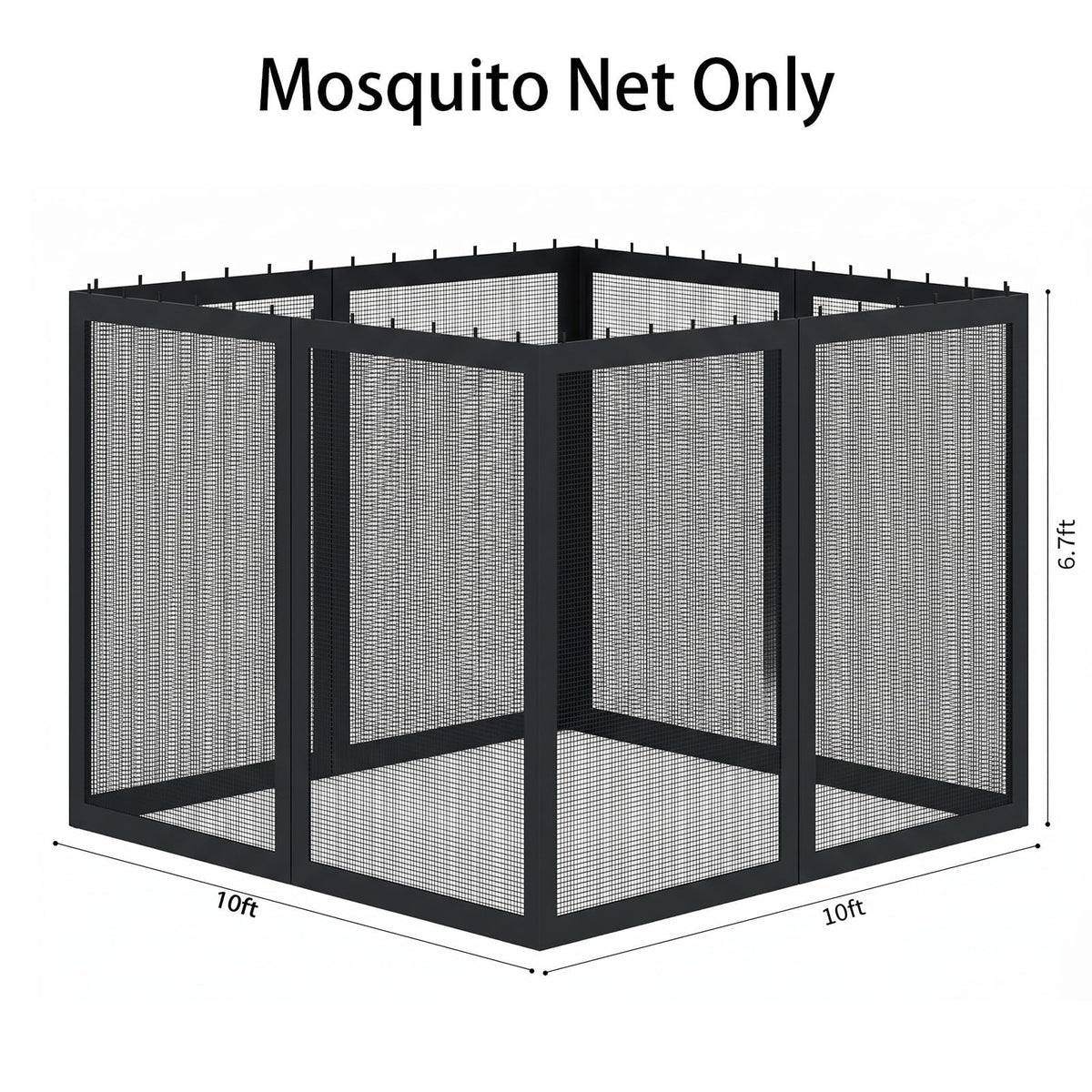 10'x10' Gazebo Mesh Netting, 4 Panels with Zippers, Black