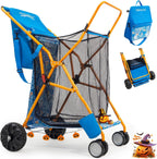 Old Bahama Bay Beach Cart with Large Wheels for Sand, Wide Wheelbase Beach Wagon with Insulated Cooler Bag, Body Board and Umbrella Holder | 100lb Capacity