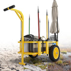 Bonnlo Beach Fishing Cart, Beach Wagon Trolley with 12" Big No-Flat Airless Tires, Foldable Beach Trailer with Large 36" x 16" Cargo Basket, 250 lbs Load Capacity, 7 Fishing Rods Holder