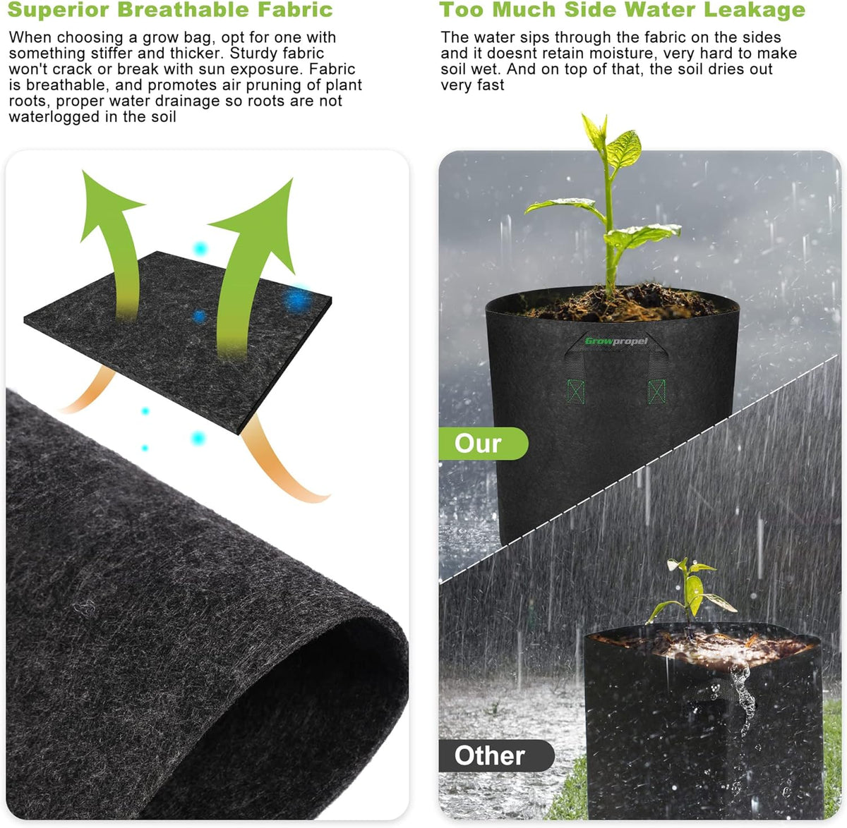 5 US Gallon 8 Pack Tall Grow Bags for Vegetables, Heavy Duty Nonwoven Aeration Fabric Deep Grow Pots with Handles