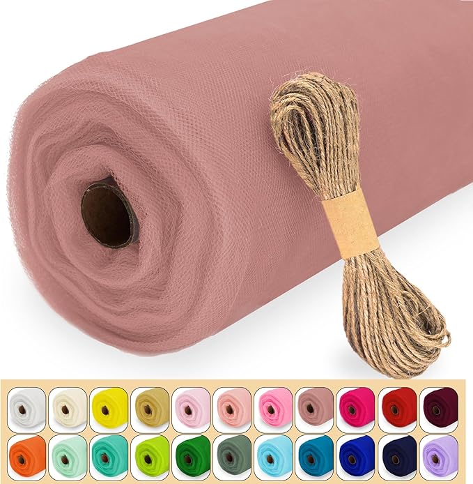 Dusty Rose Tulle Fabric Roll, 54" x 40 Yards (120FT) Tulle for Wedding Decoration DIY Tutu Party Backdrop Baby Shower Table Skirts Gift Wrapping