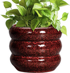 SQOWL Ceramic Flower Pots - 8 Inch Planter for Indoor Plants, Ceramic Plant Pot with Drainage Hole, Bubble Round Planter for Outdoor Plants, Office Home Desk Decor, House Warming Gifts, Red