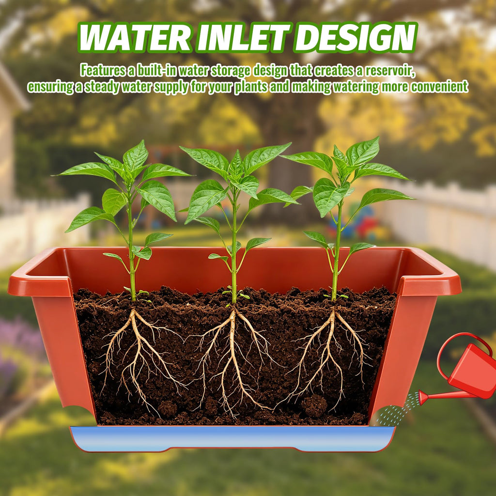 CAKKVDE 7 Pack 17 Inch Rectangular Plastic Window Box Planters(Brick-red)