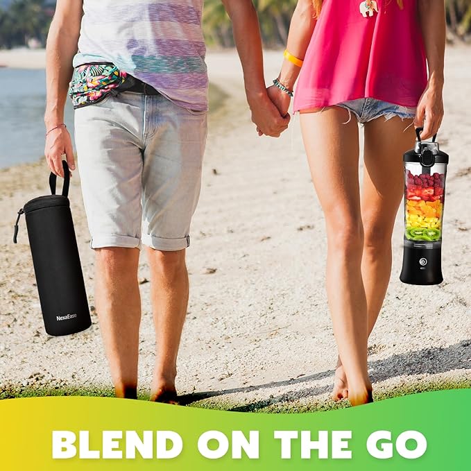 Portable Blender Personal Juicer for Shakes and Smoothies - 20 OZ Electric Protein Shaker Bottle with Insulated Sleeve, Travel Lid, USB-C Rechargeable - Mini Small Blender Cup for Kitchen, Office, Gym