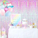 GOER 3.2 ft x 9.8 ft Metallic Tinsel Foil Fringe Curtains Party Photo Backdrop Party Streamers for Birthday,Graduation,New Year Eve Decorations Wedding Decor (Iridescent,1 Pack)