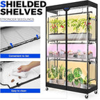 Barrina LP900 Mini Greenhouse with Grow Lights, 4-Tier Plant Stand with135W TX-S45 3FT 3 Dimmable Full Spectrum Lights , Plant Shelf with Tent Timer & Thermometer for Seed Trays 35.4 x 13.8 x 59.1IN