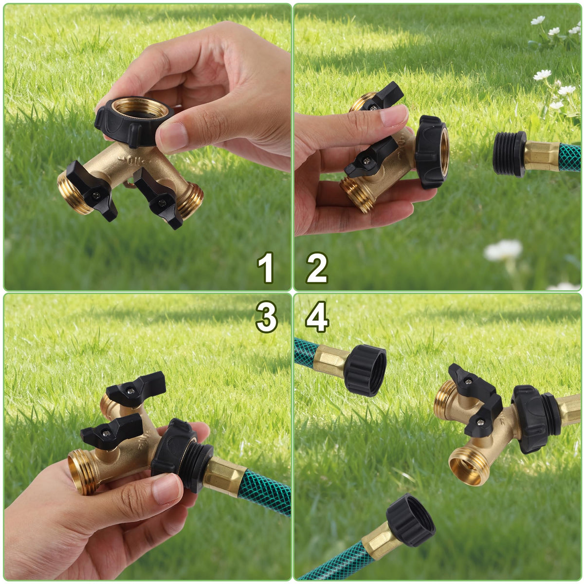 Biswing 2 Pack Garden Hose Splitter 2 Way, Heavy Duty Brass Connector Tap Splitter, Y Splitter 2 Valves with 4 Extra Rubber Washers