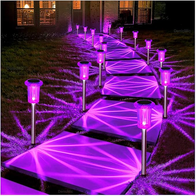 DenicMic Halloween Solar Lights Outdoor 10 Pack Purple LED Waterproof Yard Garden Patio Backyard Pathway Walkway Landscape Path Lawn Outside Halloween Decorations Outdoor