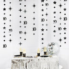 Black 10th Birthday Decorations Number 10 Circle Dot Twinkle Star Garland Metallic Hanging Streamer Banner Backdrop for Girls Boys Double Digits Ten Year Old Birthday 10th Anniversary Party Supplies