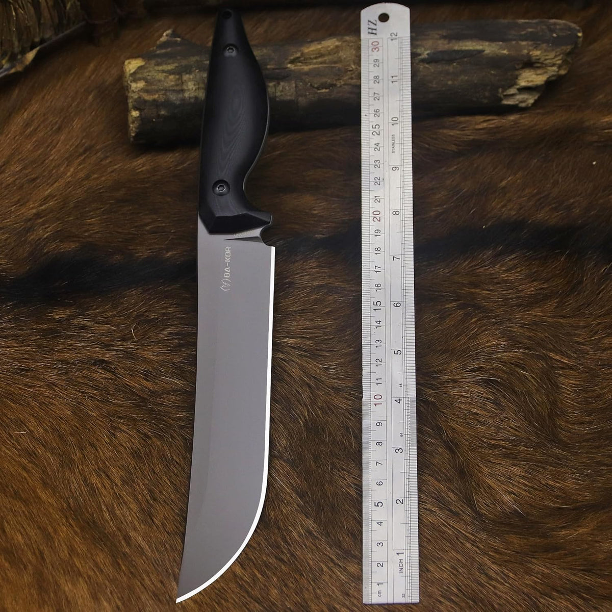 BA-KOR 5MM (9CR18MOV) steel 12.8'' full tang camping knife +K sheathing &5.9" cerium igniter can be used outdoors for outdoor hunting, camping, obstacle clearing, wood chopping, BBQ, fishing, kitchen cutting, EDC tools, gifts