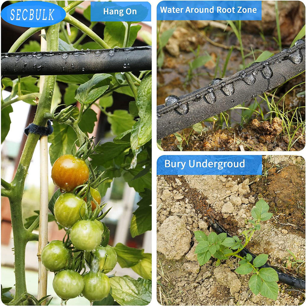 Secbulk 2026 Flat Soaker Hose 200 ft for Garden, 200' (50ft x 4) Linkable Drip Hose Diy Garden Irrigation System Saving 80% Water, Dual-layer Leak-free Design Water Hose with Holes