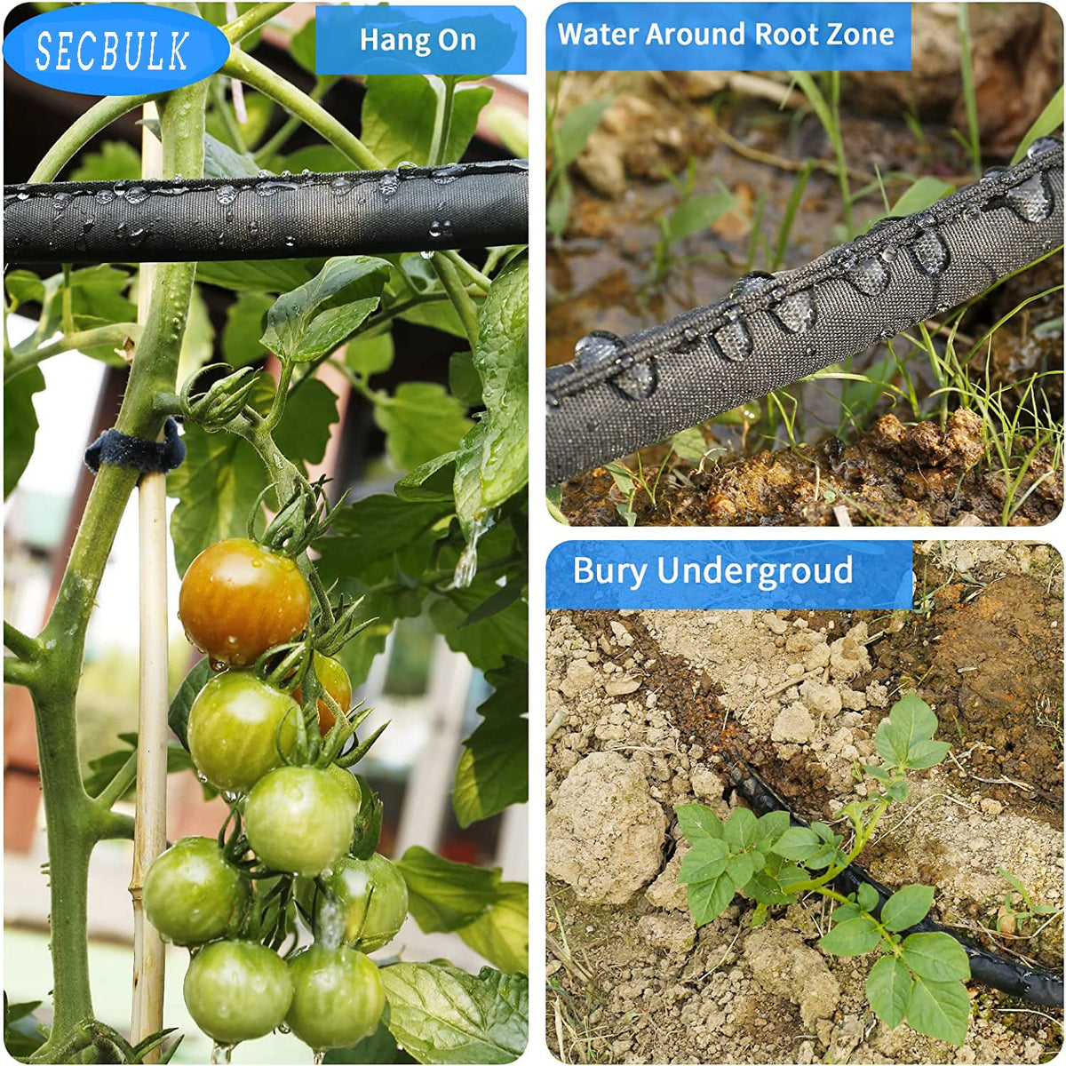 Secbulk 2026 Flat Soaker Hose 200 ft for Garden, 200' (50ft x 4) Linkable Drip Hose Diy Garden Irrigation System Saving 80% Water, Dual-layer Leak-free Design Water Hose with Holes