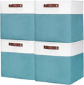 13x13 Cube Storage Bins, Collapsible Fabric Storage Box, 4 Pack Closet Baskets with Handles for Organizing, Shelf, Toys, Clothes, Home, Office, Nursery (Teal&White)