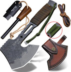 BA-KOR 12.2-inch DC53 Steel 10mm Thick Multi-Functional Survival Axe for Camping, EDC Tool, Jungle Logging Axe + Axe Sheath (5.9in) Cerium igniter