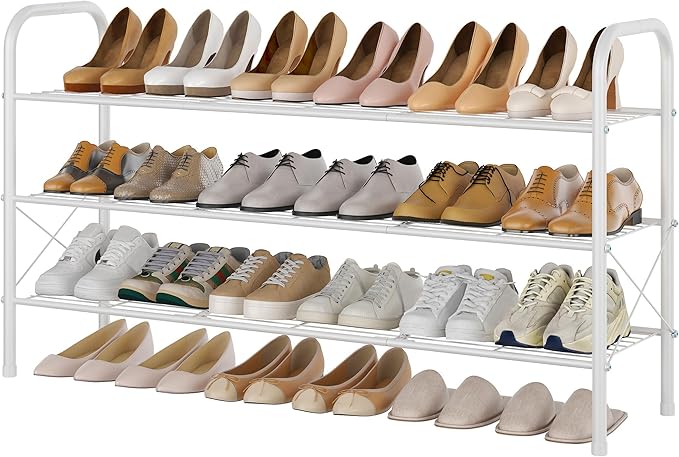 Hoctieon 3 Tier Mesh Style Shoe Rack, Entryway Shoe Shelf, Shoe Storage Organizer, Shoe Rack for Closet, Space Save for Bathroom, Garage, Hallway, Bedroom, Living Room, White