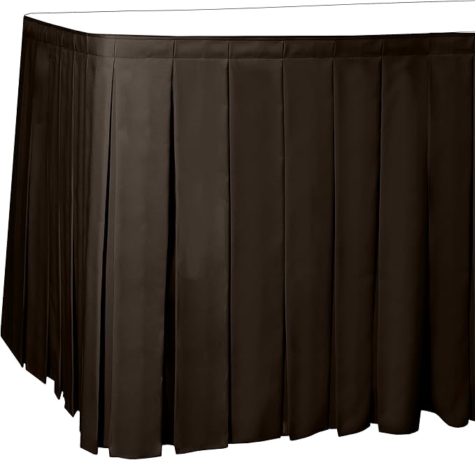 Ultimate Textile Pleat Polyester Fabric Table Skirt - Machine Washable Flame Resistant with Clips for Events, Weddings & Trade Shows, Cut & Sewn in Paterson, NJ - Chocolate, 17' Box Pleat