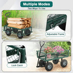 FDW Garden Cart Streel Heavy Duty 500 LBS Capacity，Utility Cart Wagon with Removable Sides and 180°Rotating Handle for Yard, Lawn and Garden Hauler (Green)