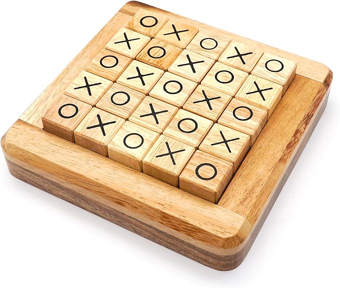 BSIRI Pushing Me Wooden Tic Tac Toe Game- Tabletop Board Games for Farmhouse Decor, Coffee Table Decor, Unique Gifts Fun Gifts for Adults. Perfect for Game Night,Family Games (5 Inch)