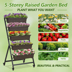 VECELO 5-Tier Vertical Garden Bed, Freestanding Elevated Raised Garden Planter with 5 Garden Planter Boxes, Lockable Caster Wheels, Drainage System, for Plants, Vegetables, Flowers, Herbs