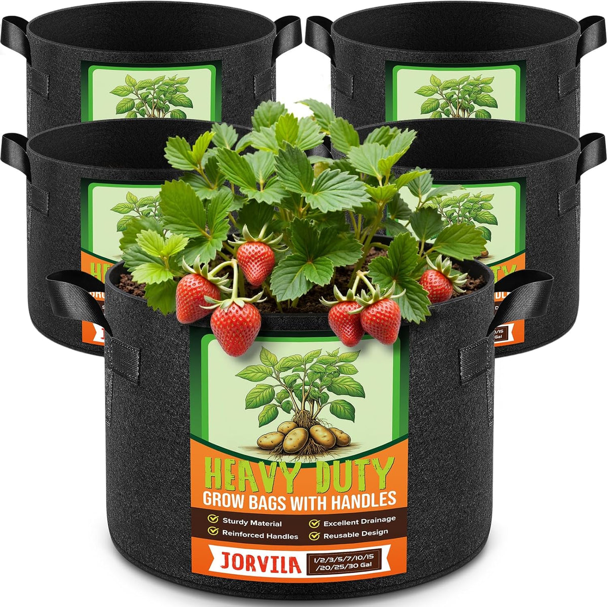 5 Pack 25 Gallon Grow Bags, Thickened Nonwoven Fabric Planter Pots with Handles, Heavy Duty 300G Garden Pots for Tomato, Potato and Vegetable