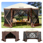 VEVOR Pop Up Gazebo Screen Tent, Pop-Up Instant Gazebo Tents with Mosquito Netting Outdoor Canopy, 6 Sided Sun Shelter 10x10ft with 6 Removable Wind Cloths & 2 Mesh Windows, Pavilion Tent for Patio