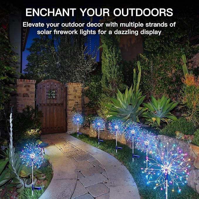 suddus Solar Garden Lights Outdoor Waterproof Decorative, 2Pack 150LED Firework Lights 8 Modes, Multicolor Solar Fairy Light for Yard, Patio, Pathway, Flowerbed Party Wedding Decor