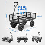 Yesker Steel Garden Carts - 800lbs Dump Wagon with All Terrain Inflatable Wheels for Yard Lawn Farms Gardening - Heavy Duty Utility Outdoor Hauling Wheelbarrow